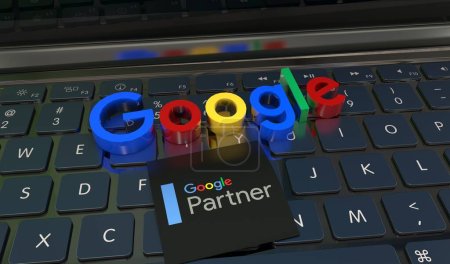 Foto de Google partner, Social Media Concept, Aplicaciones de comunicación en línea. Diseño visual 3D - Imagen libre de derechos
