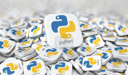 Téléchargez les photos : Python - est un langage de programmation de haut niveau. Design visuel, Images des médias sociaux. rendu 3D. - en image libre de droit