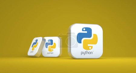 Téléchargez les photos : Python - est un langage de programmation de haut niveau. Design visuel, Images des médias sociaux. rendu 3D. - en image libre de droit