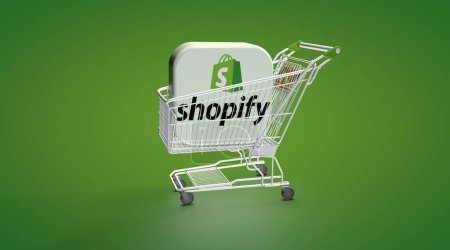 Foto de Shopify, Diseño Visual de Comercio Electrónico, Imágenes de Redes Sociales. Renderizado 3D - Imagen libre de derechos