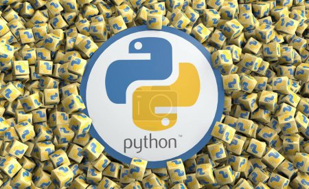 Téléchargez les photos : Python est un langage de programmation de haut niveau. Design visuel, Images des médias sociaux. rendu 3D - en image libre de droit