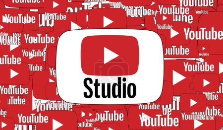 Téléchargez les photos : Studio Youtube, Youtube Logo Présentation visuelle - Contexte des médias sociaux (3D Render) - en image libre de droit