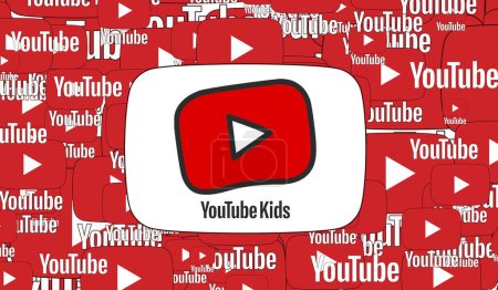 Téléchargez les photos : Youtube enfants, Youtube Logo Présentation visuelle - Contexte des médias sociaux (3D Render) - en image libre de droit
