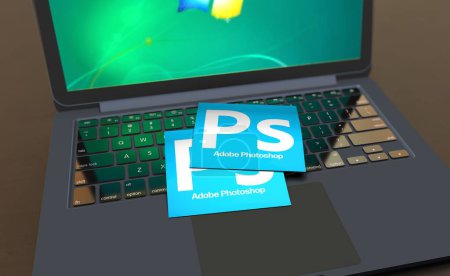 Photo for Photoshop, Adobe Photoshop Logo Visual Presentation - Social Media Background (3D Render Design) - Royalty Free Image