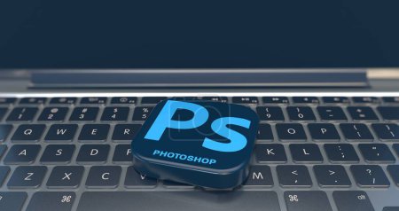 Foto de Photoshop, Adobe Photoshop Logo Presentación Visual - Fondo de medios sociales (3D Render Design) - Imagen libre de derechos