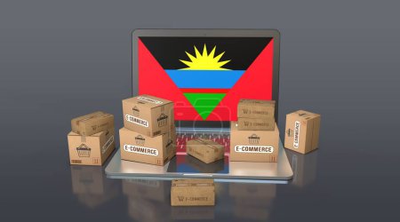 Téléchargez les photos : Antigua-et-Barbuda, Conception visuelle du commerce électronique, Images des médias sociaux. rendu 3D. - en image libre de droit