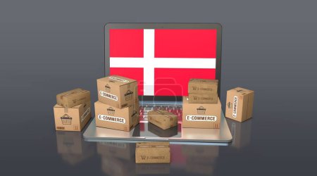 Dänemark, Königreich Dänemark, E-Commerce Visual Design, Social Media Images. 3D-Rendering.