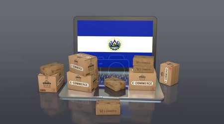 El Salvador, República de El Salvador, Comercio Electrónico Diseño Visual, Imágenes Redes Sociales. Renderizado 3D.