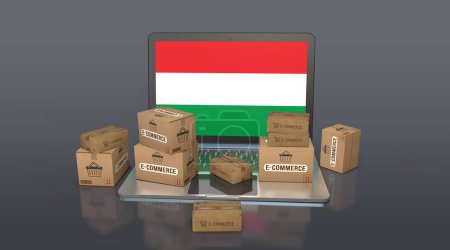 Ungarn, Parlamentarische Republik, E-Commerce Visual Design, Social Media Images. 3D-Rendering.