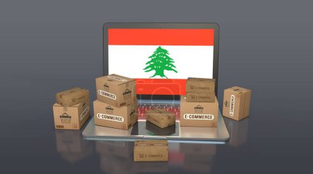 Líbano, República Libanesa, Comercio Electrónico Diseño Visual, Imágenes de Redes Sociales. Renderizado 3D.