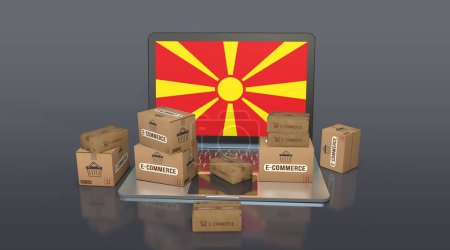 Macedonia, República de Macedonia, Comercio Electrónico Diseño Visual, Imágenes de Redes Sociales. Renderizado 3D.