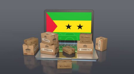  Sao Tome und Principe, Demokratische Republik Sao Tome und Principe, E-Commerce Visual Design, Social Media Images. 3D-Rendering.