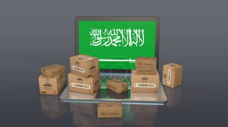 Photo for Saudi Arabia, Kingdom of Saudi Arabia, E-Commerce Visual Design, Social Media Images. 3D rendering. - Royalty Free Image