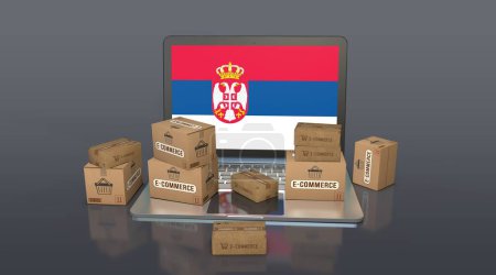  Serbien, Republik Serbien, E-Commerce Visual Design, Social Media Images. 3D-Rendering.
