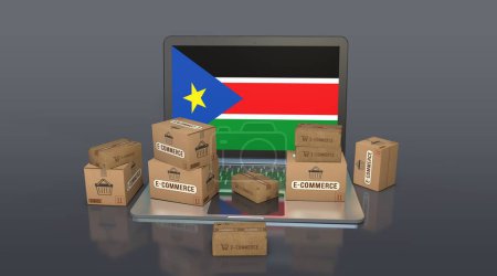 Südsudan, Republik Südsudan, E-Commerce Visual Design, Social Media Images. 3D-Rendering.