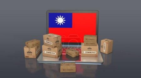 Taiwán, República de China, Comercio Electrónico Diseño Visual, Imágenes de Redes Sociales. Renderizado 3D.