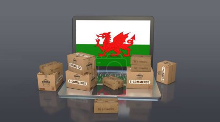 Wales, Autoritätsdelegation, E-Commerce Visual Design, Social Media Images. 3D-Rendering.