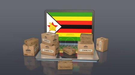 Zimbabue, República de Zimbabue, Comercio Electrónico Diseño Visual, Imágenes de Redes Sociales. Renderizado 3D.