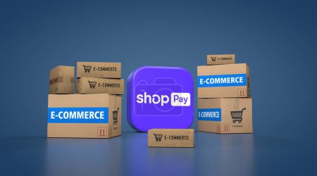 Téléchargez les photos : Shop pay and E-Commerce, E-Commerce Visual Design, Social Media Images. rendu 3D. - en image libre de droit