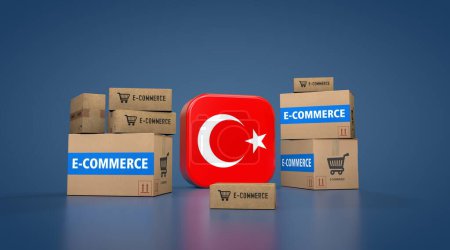 Republik Trkiye und E-Commerce, E-Commerce Visual Design, Social Media Images. 3D-Rendering.
