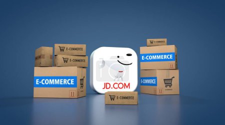 Téléchargez les photos : JD.com, Inc., une société de commerce électronique basée en Chine, E-Commerce Visual Design, Social Media Images. rendu 3D. - en image libre de droit