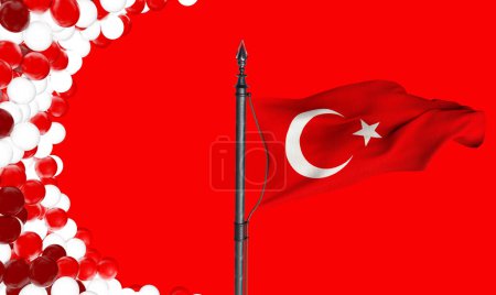 Téléchargez les photos : Drapeau turc, République de Turkiye - Traduire : Dalgalanan Turk Bayragi - en image libre de droit