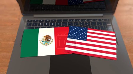 Mexikanische Flagge und US-Flagge, visuelle Präsentation der mexikanischen Flagge.