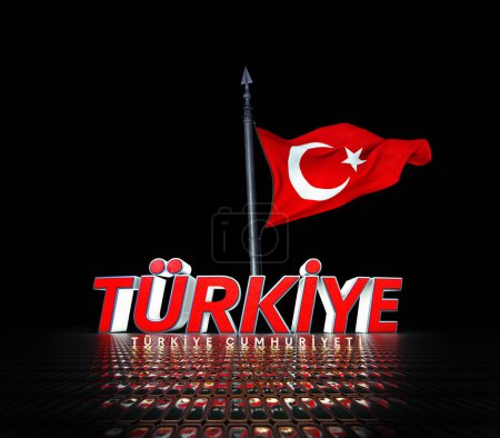 Türkische Flagge, wehende türkische Flagge, Republik Türkei - (3D Render) 