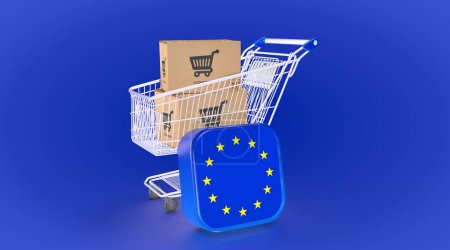 E-Commerce und Europäische Union, E-Commerce Visual Design, Social Media Images. 3D-Rendering