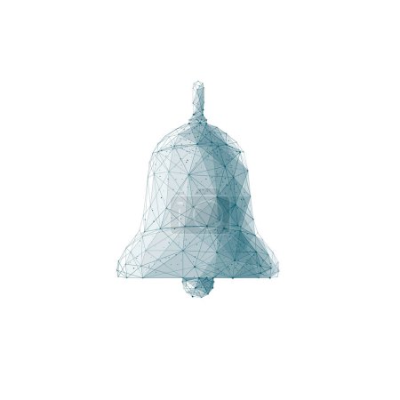 Illustration for Isolated polygonal bell on white background. Vector handbell illustration. Low poly wireframe social media concept. Digital geometric image. - Royalty Free Image