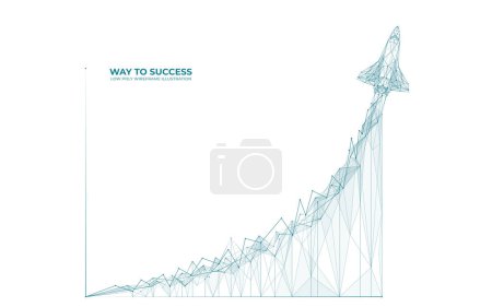 Rocket launch. Exponential growth chart from polygons. Technology fast growth. Business or finance, career concept. Digital space shuttle technology. Isolated vector illustration on white background.