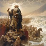 Exodus of the bible, Moses crossing the Red Sea with the Israelites, escape from the Egyptians