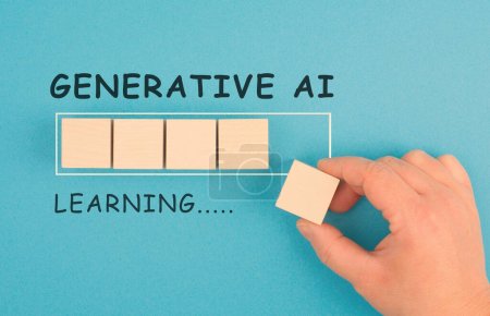 Generative AI learning, loading bar, artificial intelligence in progress, technology in competition with human resource, manpower against cyborg machine, replacement of worker