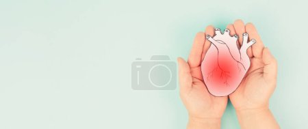 Photo for Heart attack, Myocarditis disease, inflammation of the muscle, thrombosis andcardiac stress, hands holding human organ - Royalty Free Image