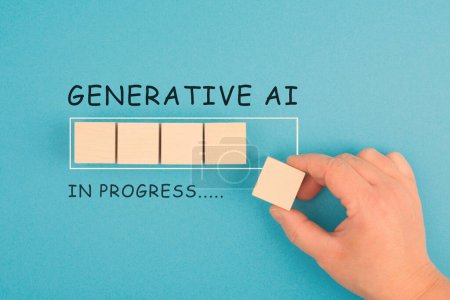 Generative AI in progress, loading bar, artificial intelligence in progress, technology in competition with human resource, manpower against cyborg machine, replacement of worker