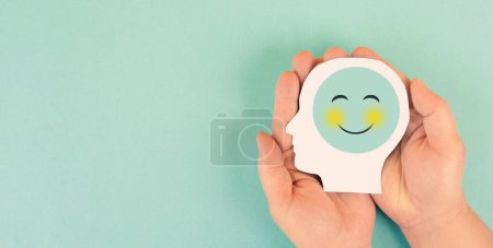 Happy smiling face, mental health concept, positive thinking and attitude, emotion, support and evaluation 
