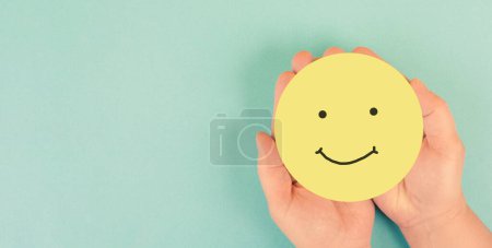 Happy smiling face, mental health concept, positive thinking and attitude, emotion, support and evaluation 