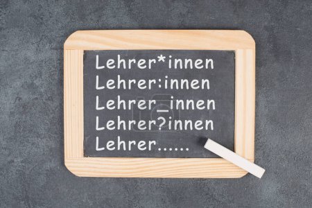 Gender language addressing female, male and diverse identity of teacher, called Lehrer in german, gender star, equity, integration and communication
