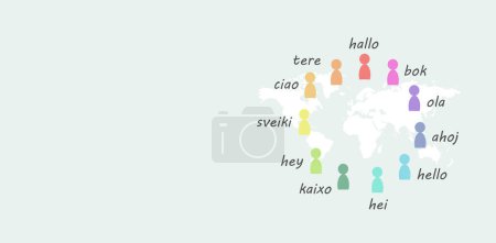 Téléchargez les photos : Langues et carte du monde, mot bonjour dans différentes langues parlées en Europe, concept d'entreprise et de communauté multilingues, multilinguisme dans l'UE - en image libre de droit