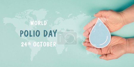 Día mundial de la polio en octubre, conciencia de la poliomielitis, virus transmitido por agua contaminada, contacto personal, parálisis del sistema nervioso central