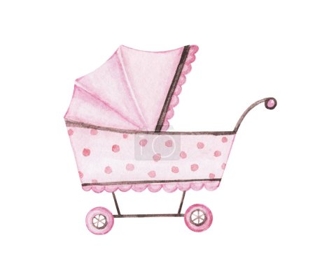 Watercolor painting. Baby carriage on a white background. 