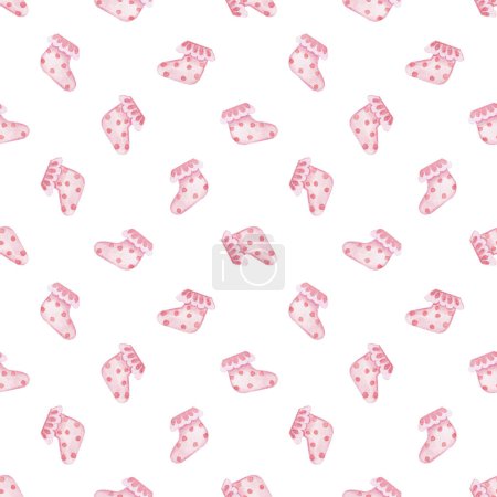 Photo for Watercolor girl's socks. Children's pattern on a white background. Seamless image for printing on fabric, paper, etc. - Royalty Free Image