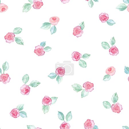 Photo for Seamless pattern in the style of Provence. Small flowers are made with watercolors. Roses on a white background. - Royalty Free Image