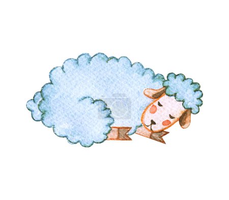Photo for A cute sheep that sleeps. Funny sheep on a white background. Watercolor sketch. Stylized image of sheep. - Royalty Free Image