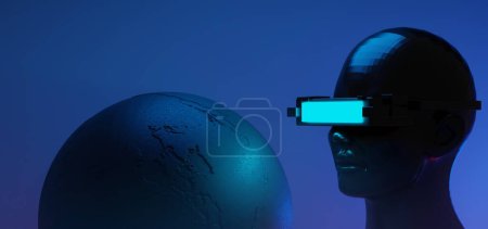 Photo for Robot ai hand holding holographic of  globe metaverse network, metaverse internet social online technology, 3d illustration rendering - Royalty Free Image