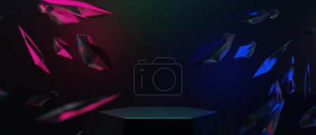 Photo for 3d illustration rendering of technology futuristic cyberpunk display, gaming scifi stage pedestal background, gamer banner sign of neon glow stand podium for product - Royalty Free Image