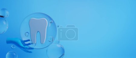 Ilustración de objetos 3d para diente de dentista con herramientas de atención médica para la actividad hospitalaria clínica dental