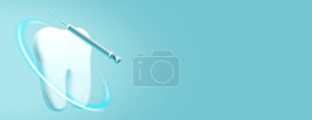 3d tooth and dentist medical doctor clinic dental concept in blue background, illustration rendering
