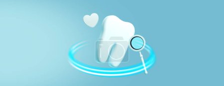 3d tooth and dentist medical doctor clinic dental concept in blue background, illustration rendering