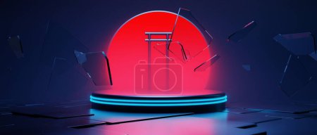 Photo for 3d illustration rendering of technology futuristic cyberpunk display, gaming scifi stage pedestal background - Royalty Free Image